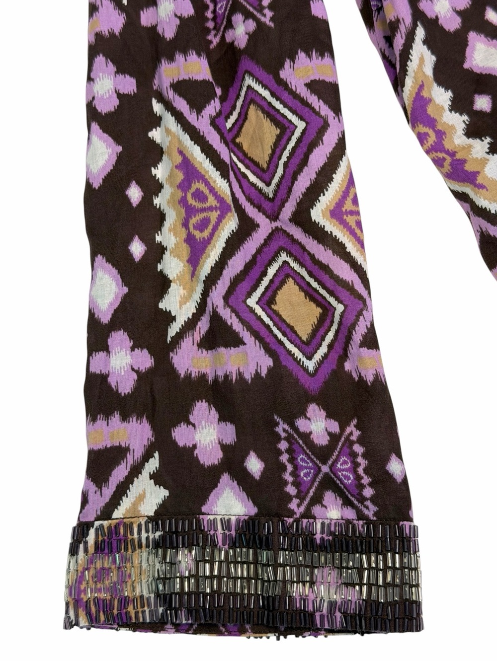 Tory Burch Printed Tunic Dress Purple Brown Geometric Embroidered Neck Size 4 - Picture 7 of 9